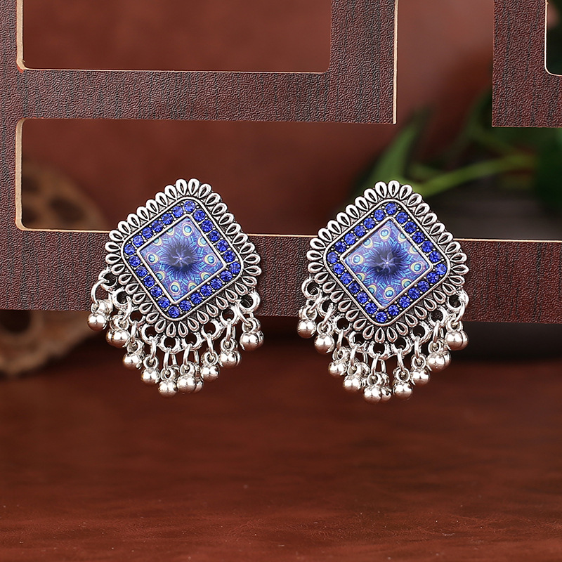 Tassel Earrings Boho - Vintage Dân Tộc Màu Bạc Vuông