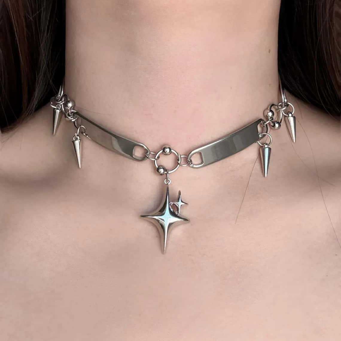Women Accessories Products - Punk Star Riveted Choker,Rock Jewelry,Y2k Accessory,Hippie,Goth,Design