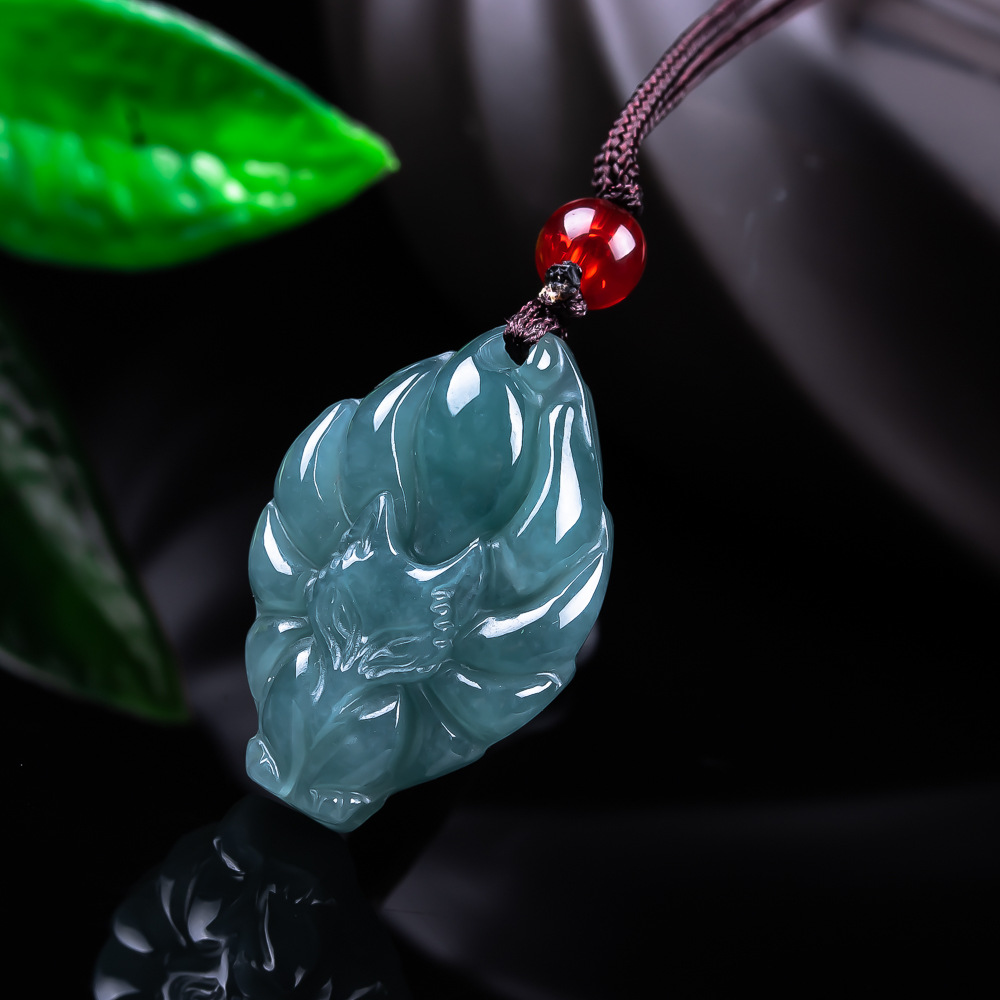 Women Accessories Products - Natural Burmese Jadeite Fox Pendant Necklace
