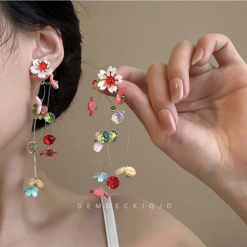 Floral Tassel Multicolor Clip  - đánh giá và giá Tassel Earrings Boho
