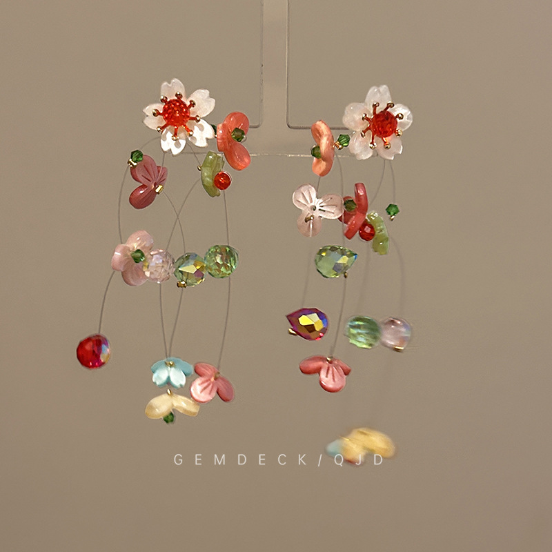 Floral Tassel Multicolor Clip  - đánh giá và giá Tassel Earrings Boho