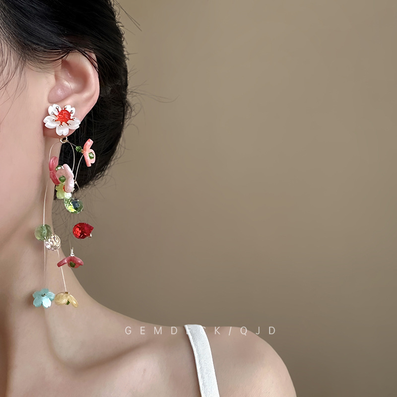 Floral Tassel Multicolor Clip  - đánh giá và giá Tassel Earrings Boho