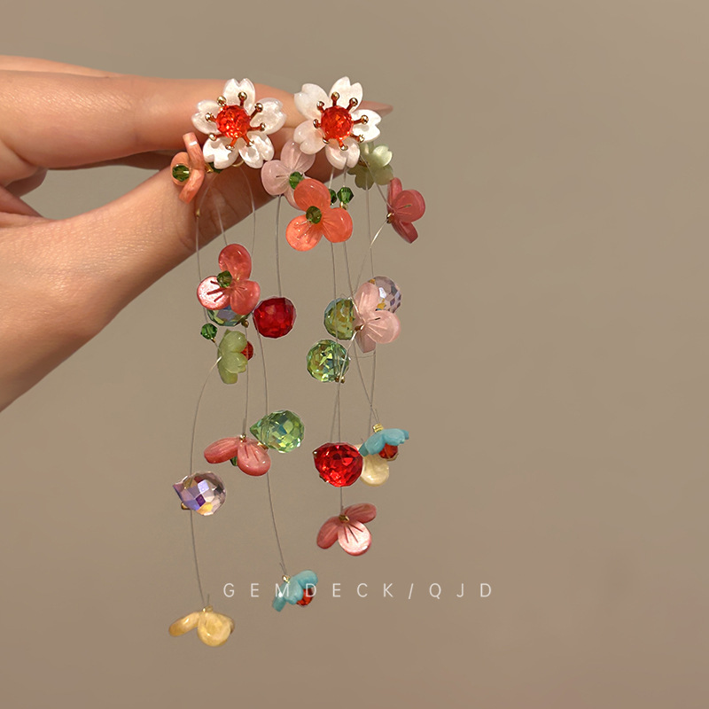 Floral Tassel Multicolor Clip  - đánh giá và giá Tassel Earrings Boho