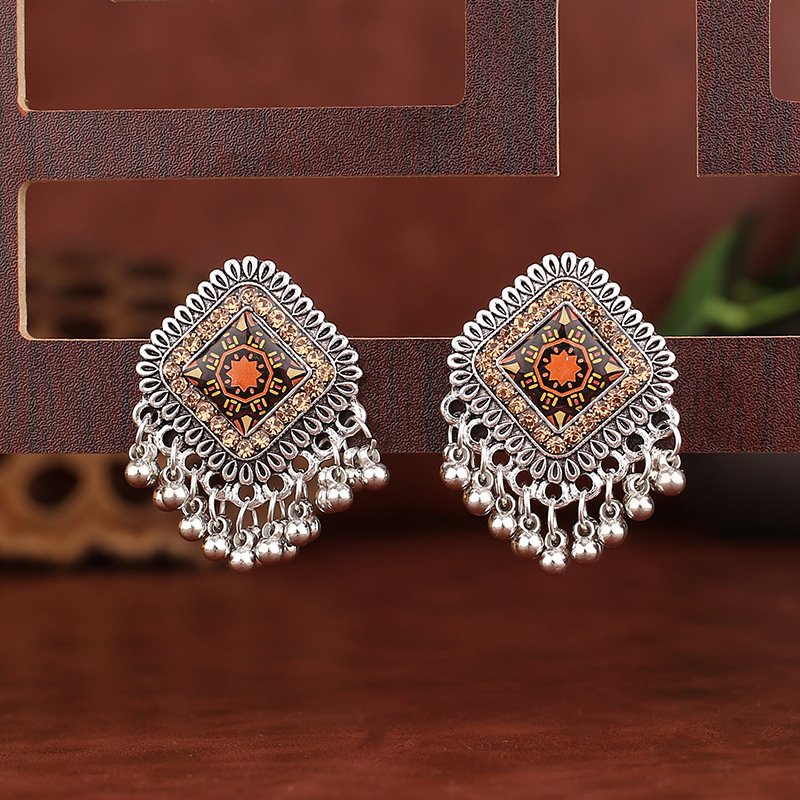 Vintage Dân Tộc Màu Bạc Vuông  - đánh giá và giá Tassel Earrings Boho