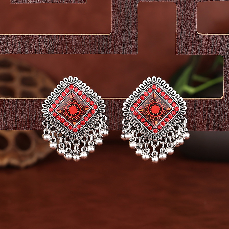 Vintage Dân Tộc Màu Bạc Vuông  - đánh giá và giá Tassel Earrings Boho