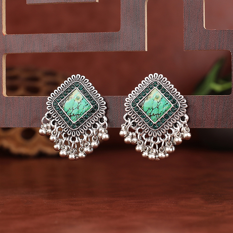 Vintage Dân Tộc Màu Bạc Vuông  - đánh giá và giá Tassel Earrings Boho