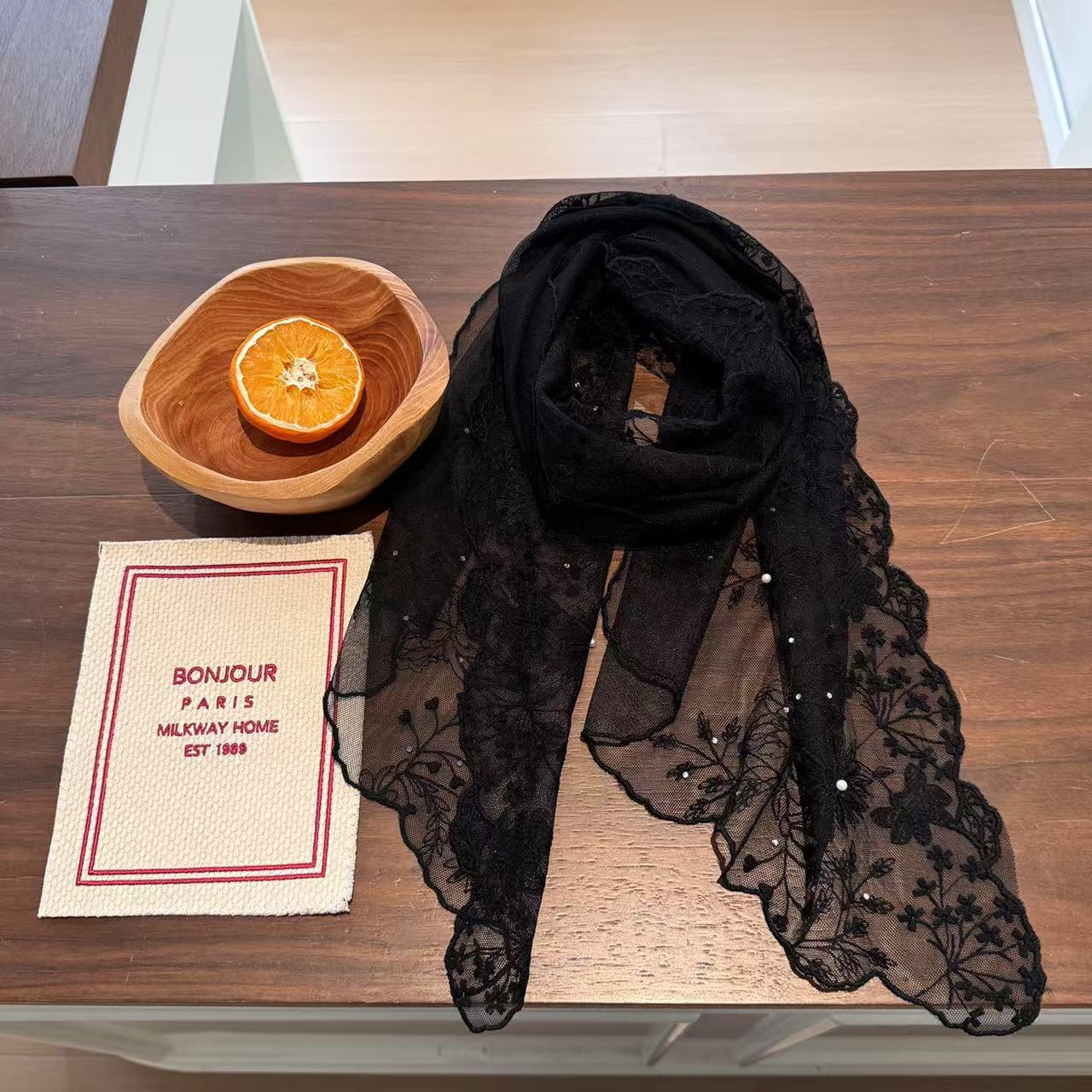 Elegant Pearl Lace Long Scarf  - đánh giá và giá Women'S Korean Accessories
