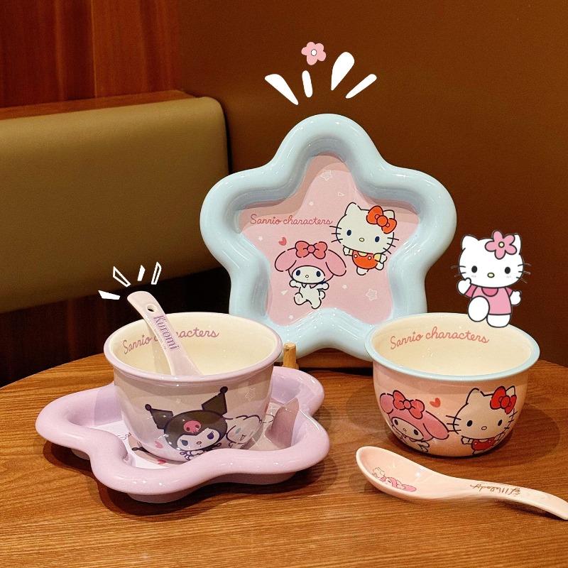 Cartoon Cat Print Ceramic Dinn - đánh giá và giá Women Accessories Combo